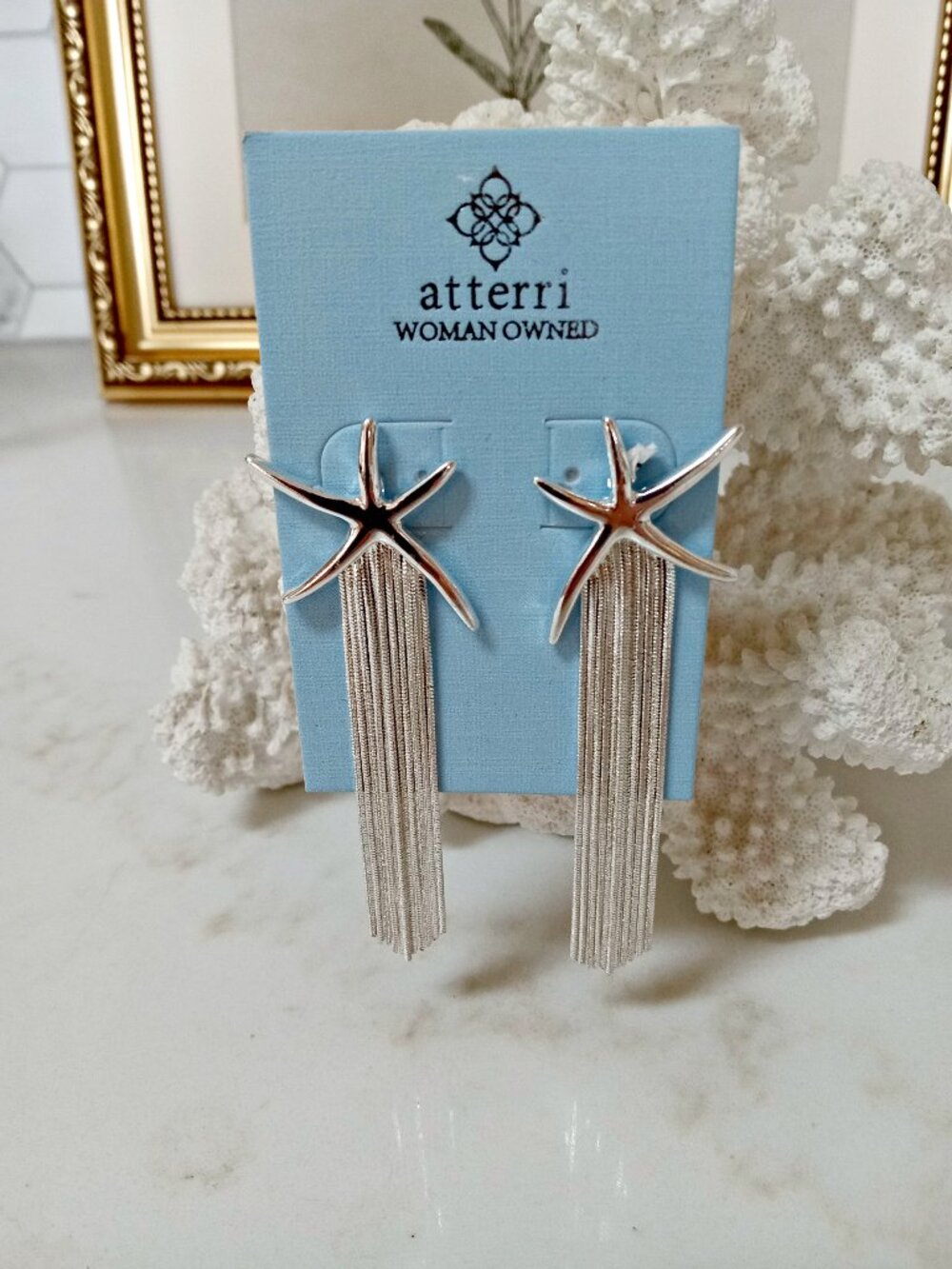NEW! EXQUISITE SILVER STARFISH DROP EARRINGS